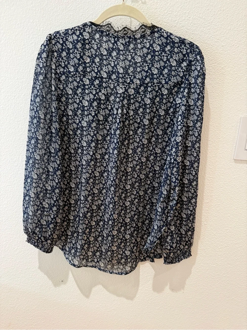 Lucky Brand Navy and White Floral V-Neck Blouse